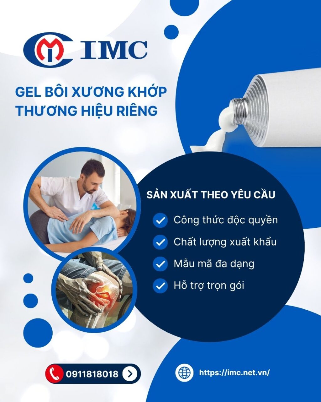 Sản xuất gel bôi xương khớp tại IMC – Công nghệ hiện đại, đa dạng mẫu mã, thương hiệu riêng của bạn